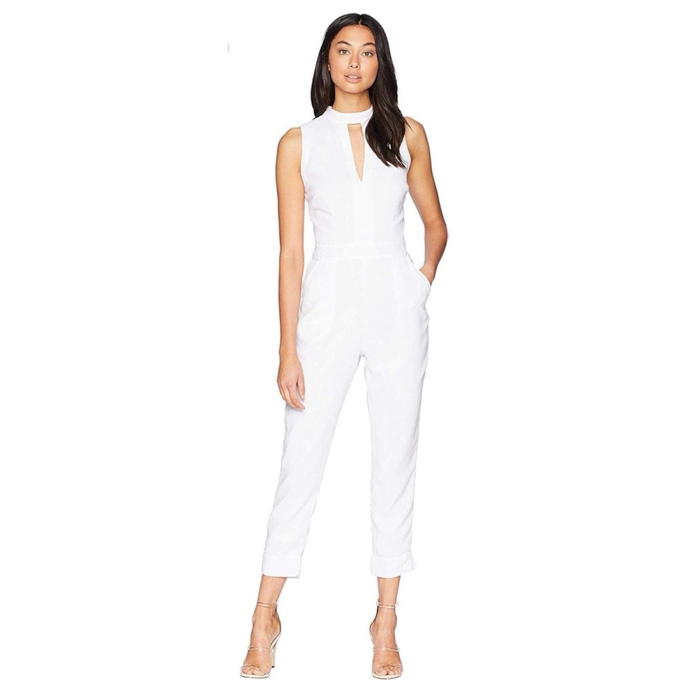 Bebe White Plunge Cutout Tapered Jumpsuit Size 6